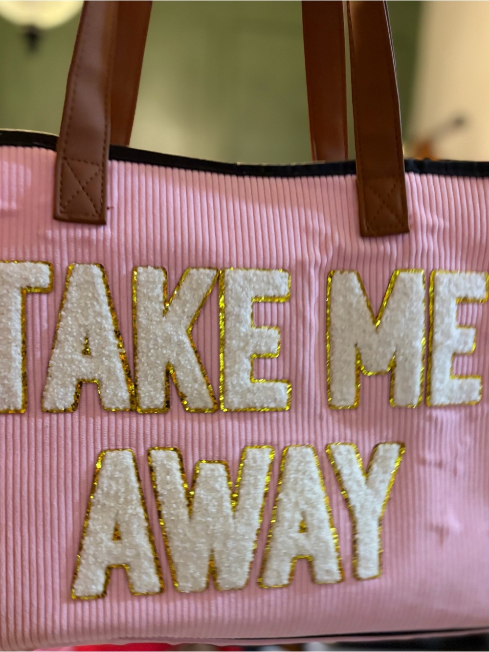Simply Southern Pink Tote with Brown Handles ‘Take Me Away’ - Picture 3 of 9